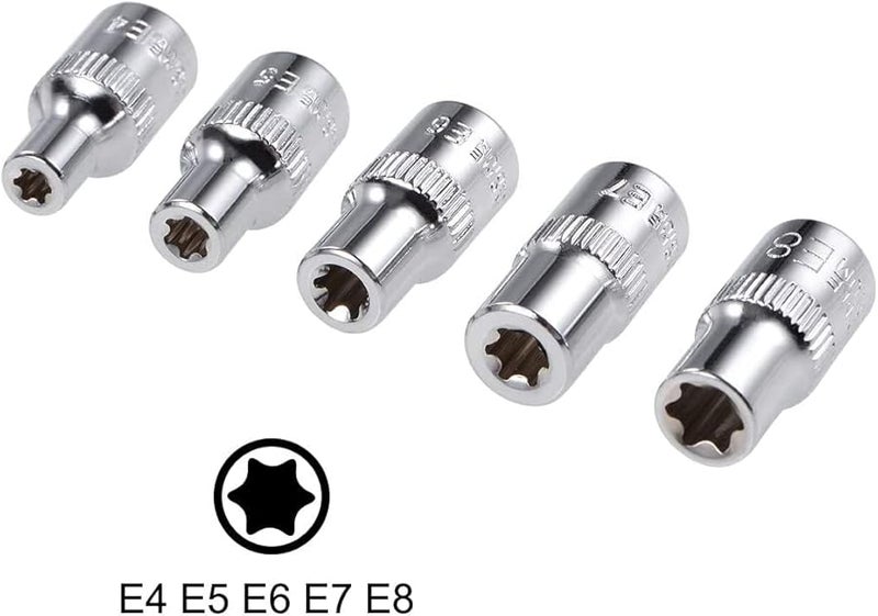 مجموعة مقابس سطحية خارجية من فولاذ Cr-V سداسية الرأس 5 قطع E4 E5 E6 E7 E8 مع محرك 1/4 بوصة - Image 2